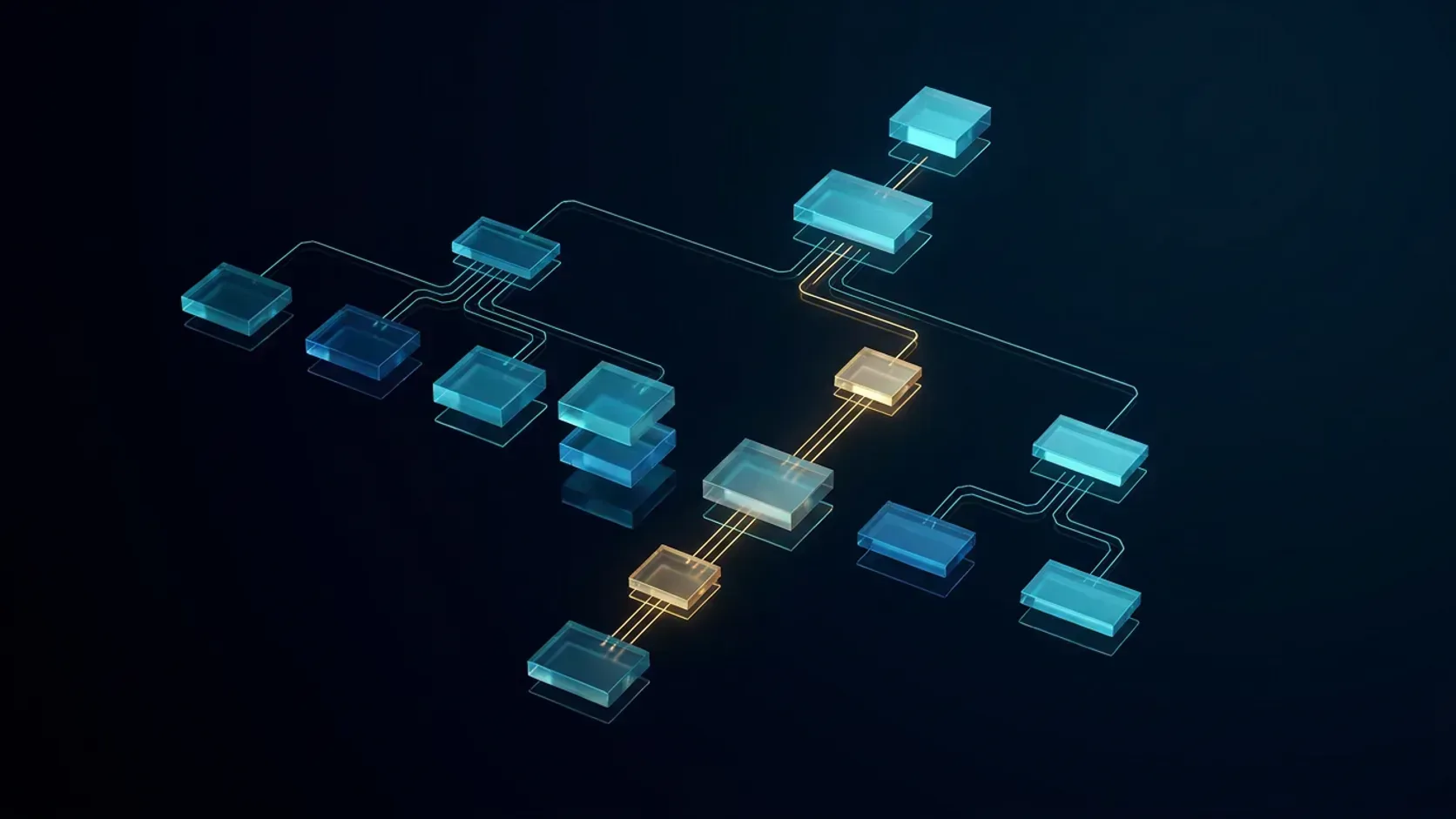 CloudKey Abstract illustration of a software supply chain: translucent components linked in a dependency tree with one branch highlighted