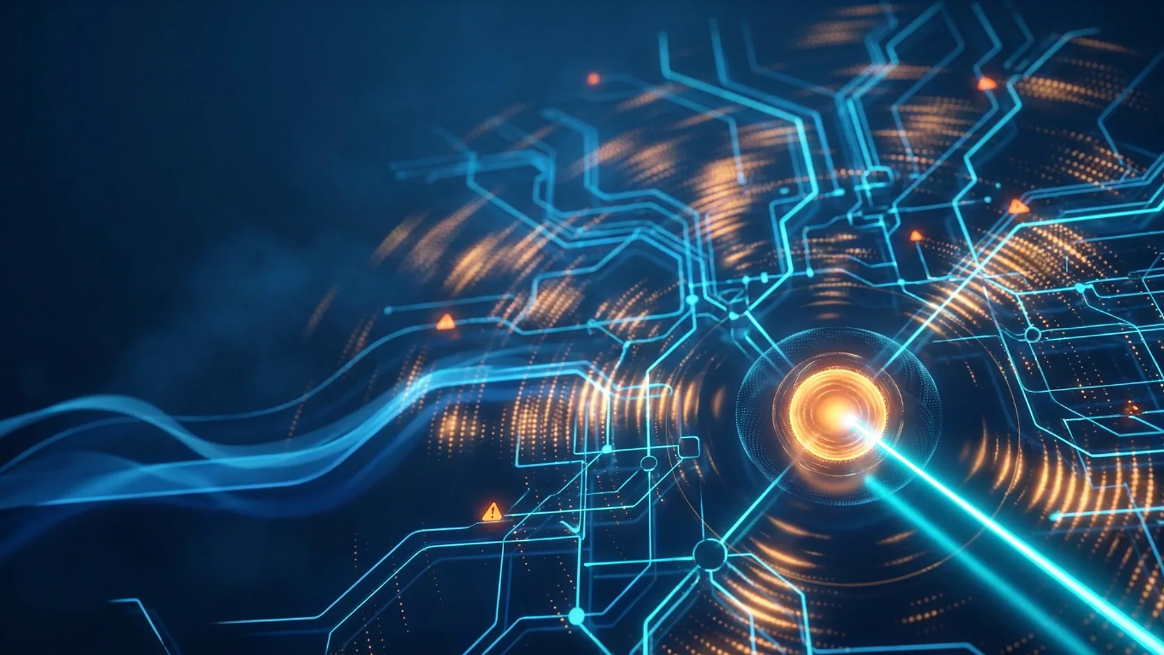 CloudKey abstract illustration contrasting a wide automated scan sweeping across many systems with a single deep manual probe drilling into one target